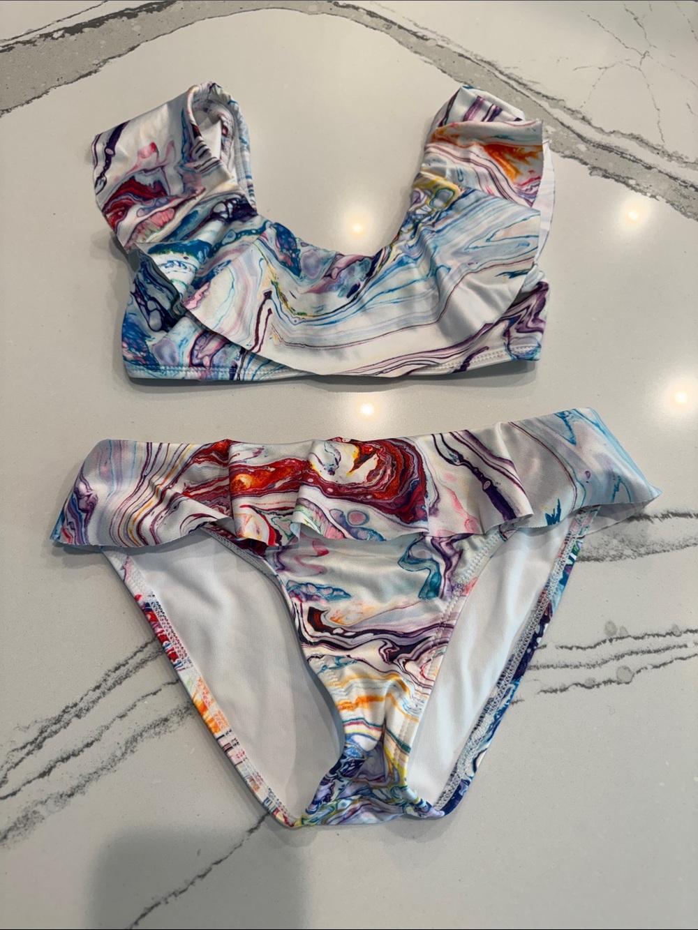 Stella Cove Girls Ruffle Marble Swimsuit Bikini Size 10yrs